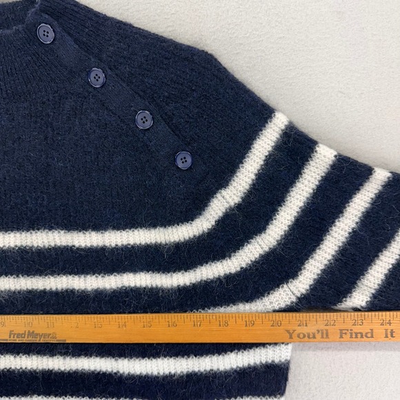 Sezane Sweater Trudy Jumper Womens S Navy Blue White Moahir‎ Wool Blend Luxury - Picture 6 of 9